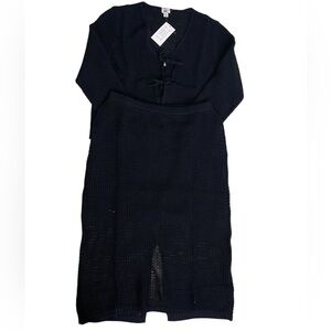 A New Day - Knit Sweater & Skirt Set Black Open Weave 2pc Women’s Size M NWT